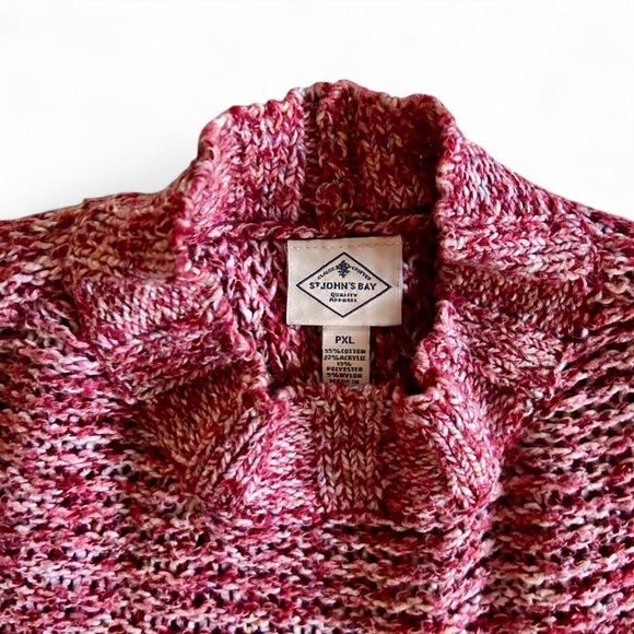 St. John's Bay Red & Cream Marled Knit Sweater Mock Turtleneck Warm Pullover PXL - Picture 6 of 12